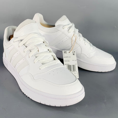 ADIDAS Size 9.5 White Leather Lace-Up Sneakers