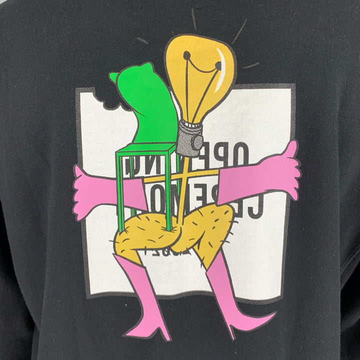 OPENING CEREMONY Size L Black Multi Color Logo Cotton Crew-Neck Sweatshirt