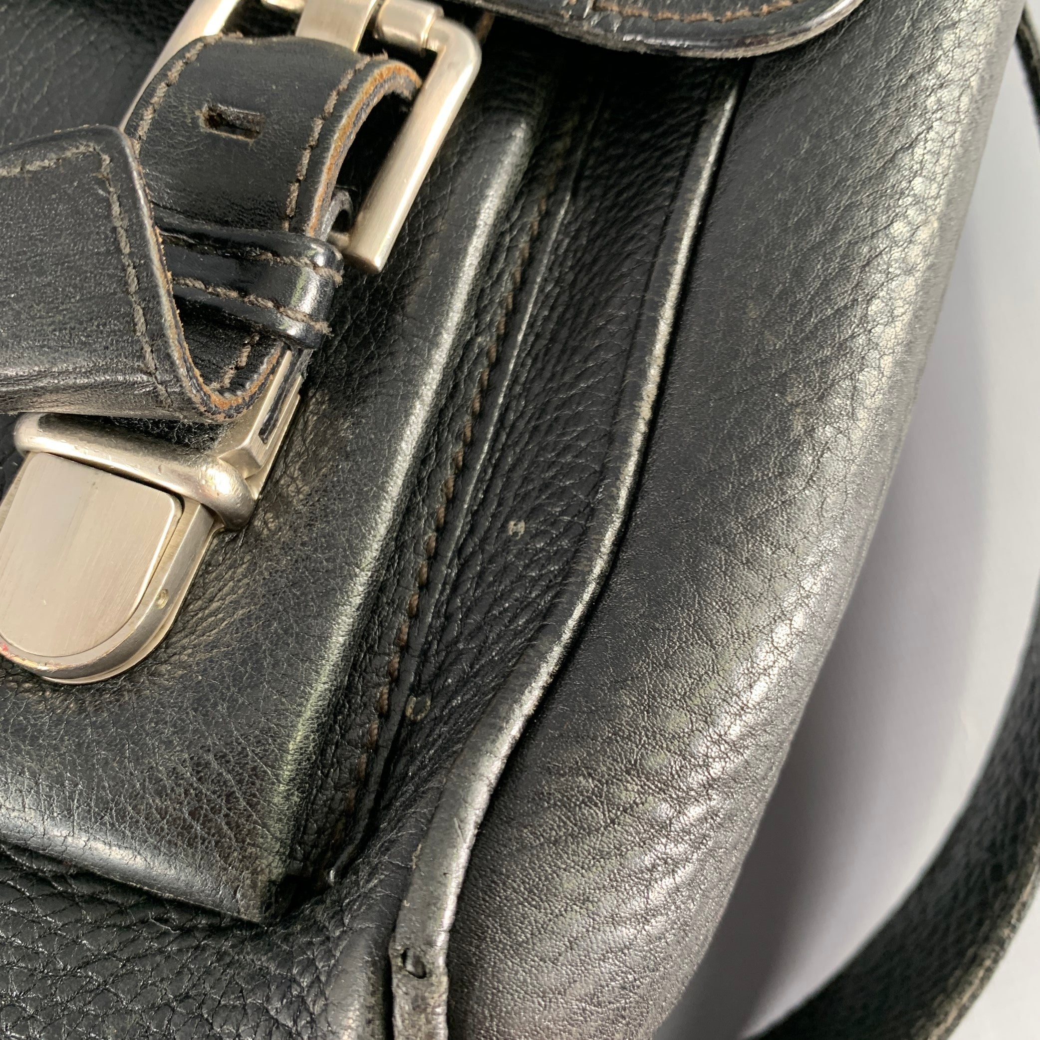 SALVATORE FERRAGAMO Black Pebble Grain Leather Double Buckle