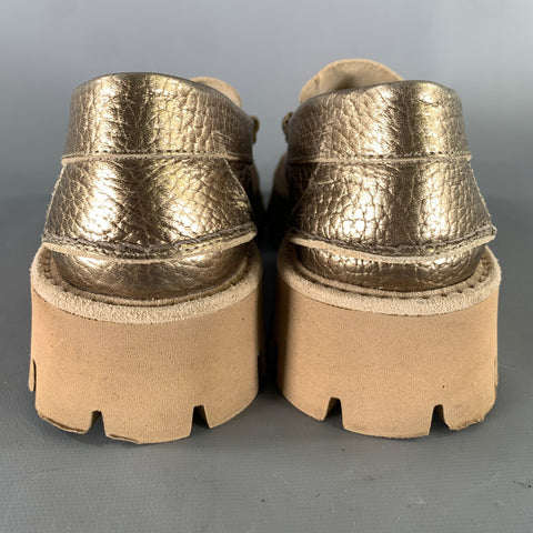 PEDRO GARCIA Size 8 Gold Tan Metallic Pebble Grain Loafer Flats