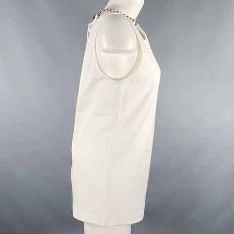 PRIVATE POLICY Size L Ball Chain White Cotton Blend Ribbed Tank Casual Top