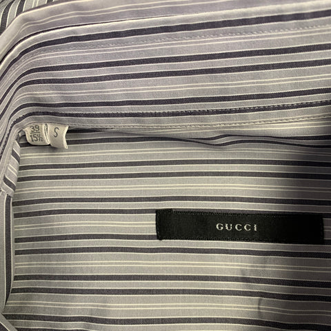 GUCCI Size S Grey Charcoal White Stripe Cotton French Cuffs Long Sleeve Shirt