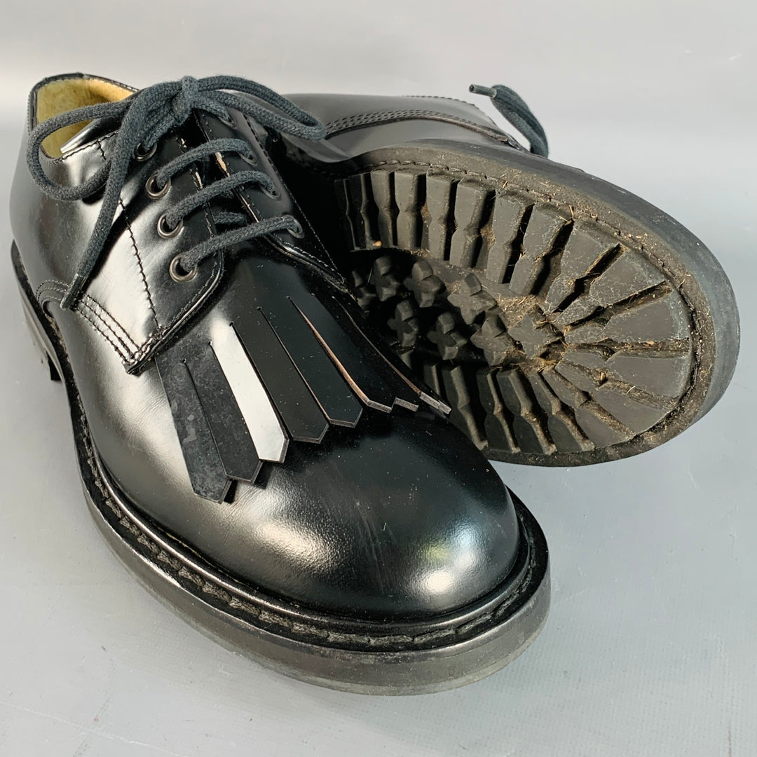 ALEXANDER MCQUEEN Size 10 Black Leather Fringed Tread Sole Lace-Up Shoes