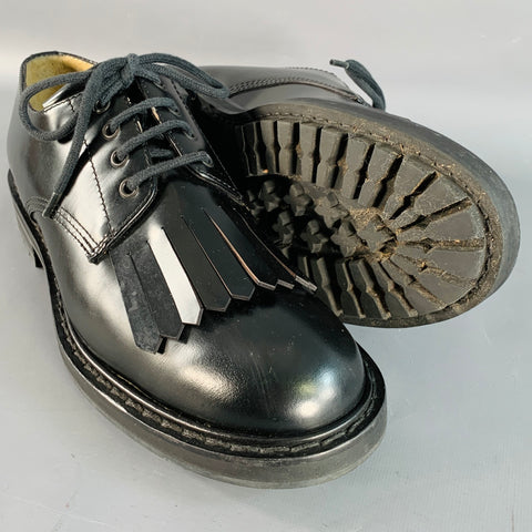 ALEXANDER MCQUEEN Size 10 Black Leather Fringed Tread Sole Lace-Up Shoes