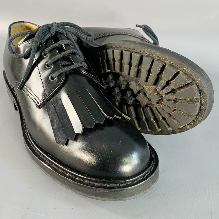 ALEXANDER MCQUEEN Size 10 Black Leather Fringed Tread Sole Lace-Up Shoes