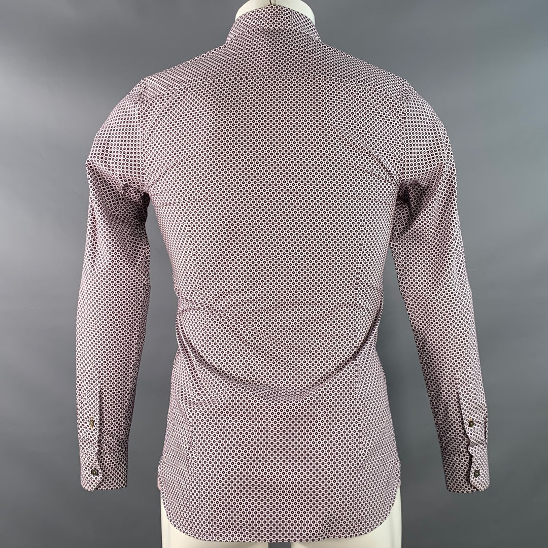 TED BAKER Size XS Nugate Burgundy White Abstract Floral Cotton Roll Tab Long Sleeve Shirt