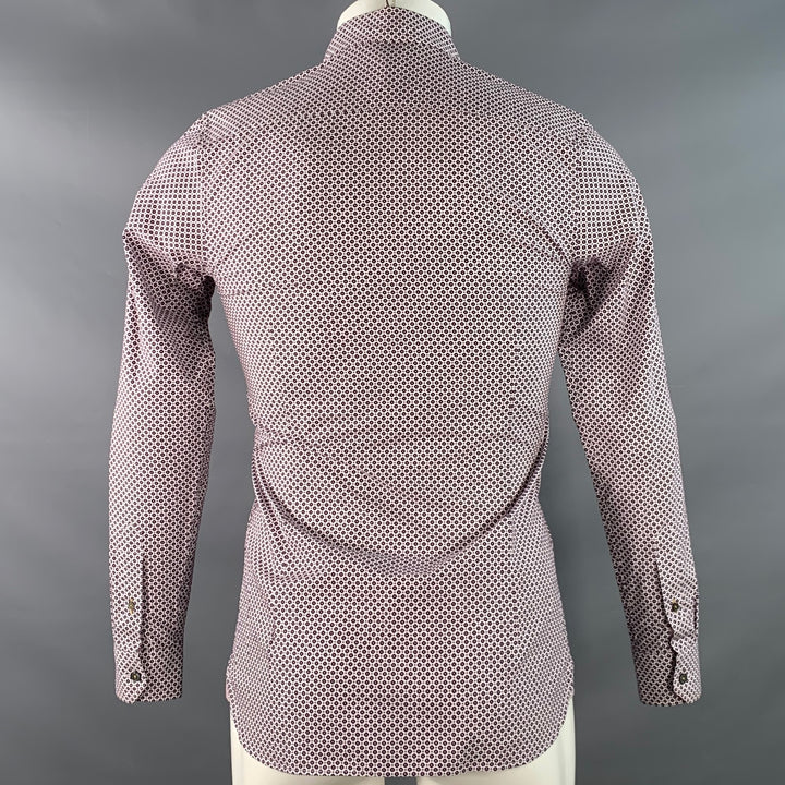 TED BAKER Size XS Nugate Burgundy White Abstract Floral Cotton Roll Tab Long Sleeve Shirt