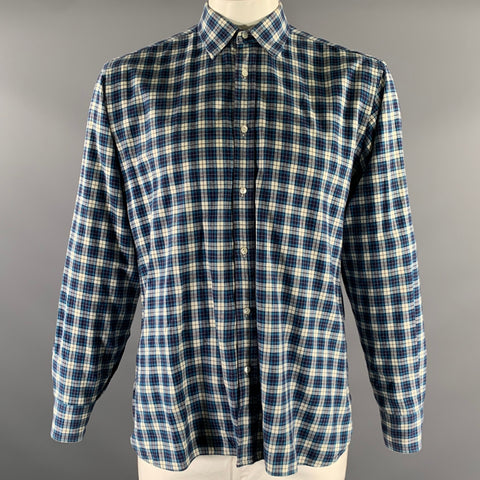 ADAM KIMMEL Size L Blue White Tartan Wool Cotton Long Sleeve Shirt