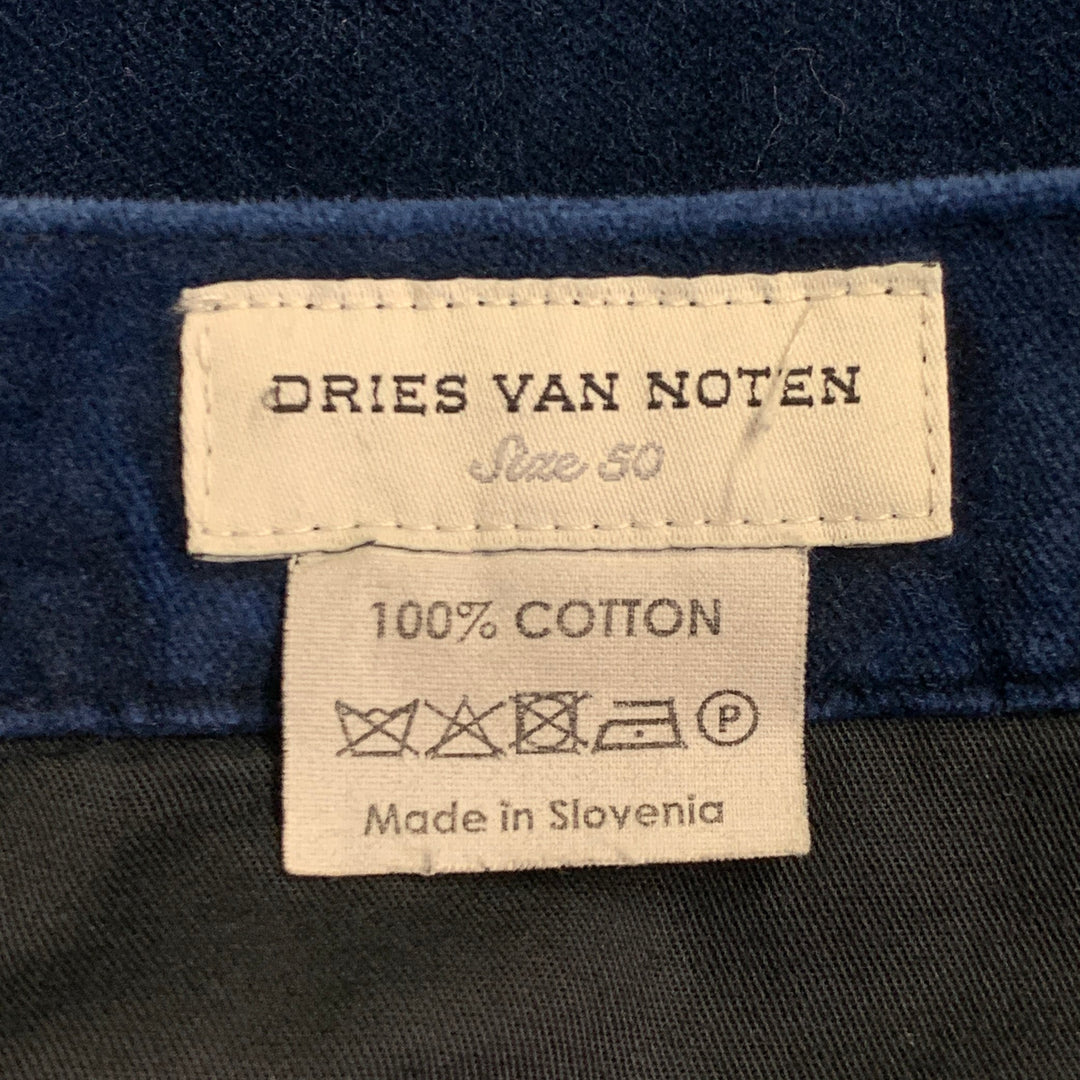 DRIES VAN NOTEN Size 42 Navy Black Velvet Cotton Nehru Collar Suit