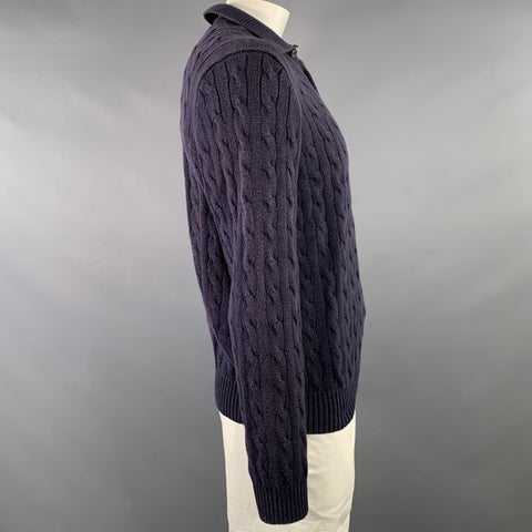 POLO by RALPH LAUREN Size XL Navy Cable Knit Pima Cotton Half Placket Sweater