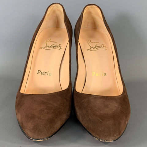 CHRISTIAN LOUBOUTIN Size 6.5 Brown Red Leather Suede Almond Toe Pumps