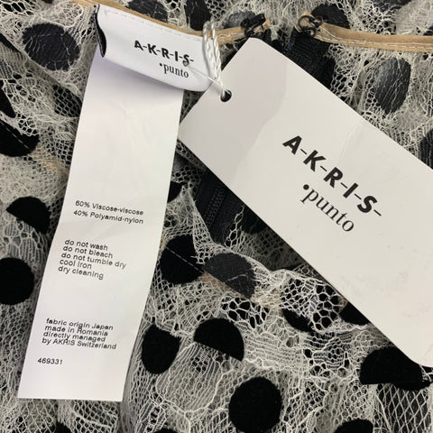AKRIS Size 4 Off White Black Viscose Blend Polka Dot Collarless Blouse