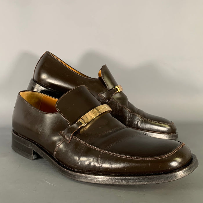 DOLCE & GABBANA Size 9 Brown Gold Leather Loafers