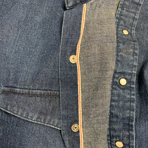 RRL by RALPH LAUREN Size L Indigo Wash Selvedge Cotton Snaps Two Pockets Western Long Sleeve Shirt