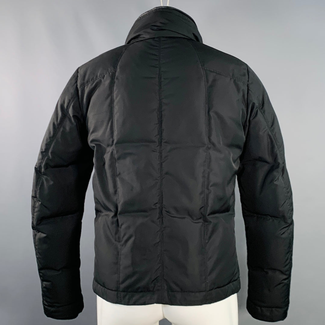 FENDI Size M Black Nylon Padded Hidden Hood Zip Snaps Jacket