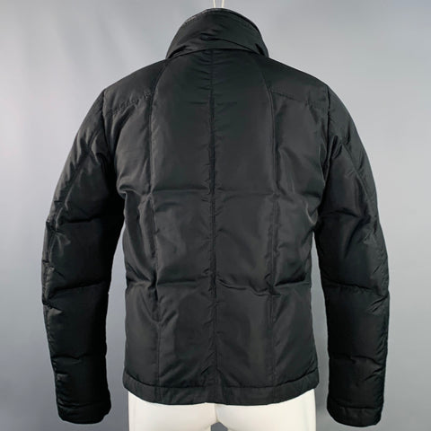 FENDI Size M Black Nylon Padded Hidden Hood Zip Snaps Jacket