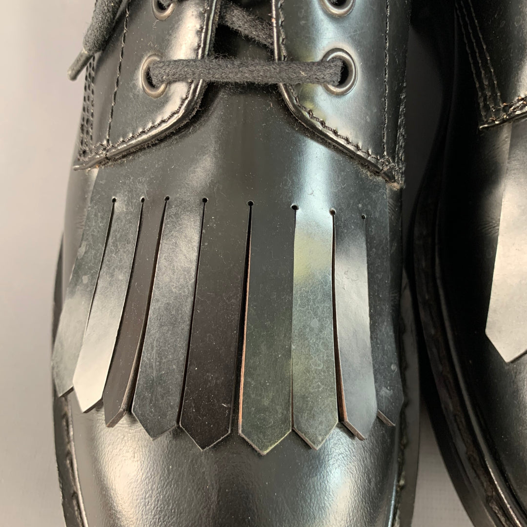 ALEXANDER MCQUEEN Size 10 Black Leather Fringed Tread Sole Lace-Up Shoes