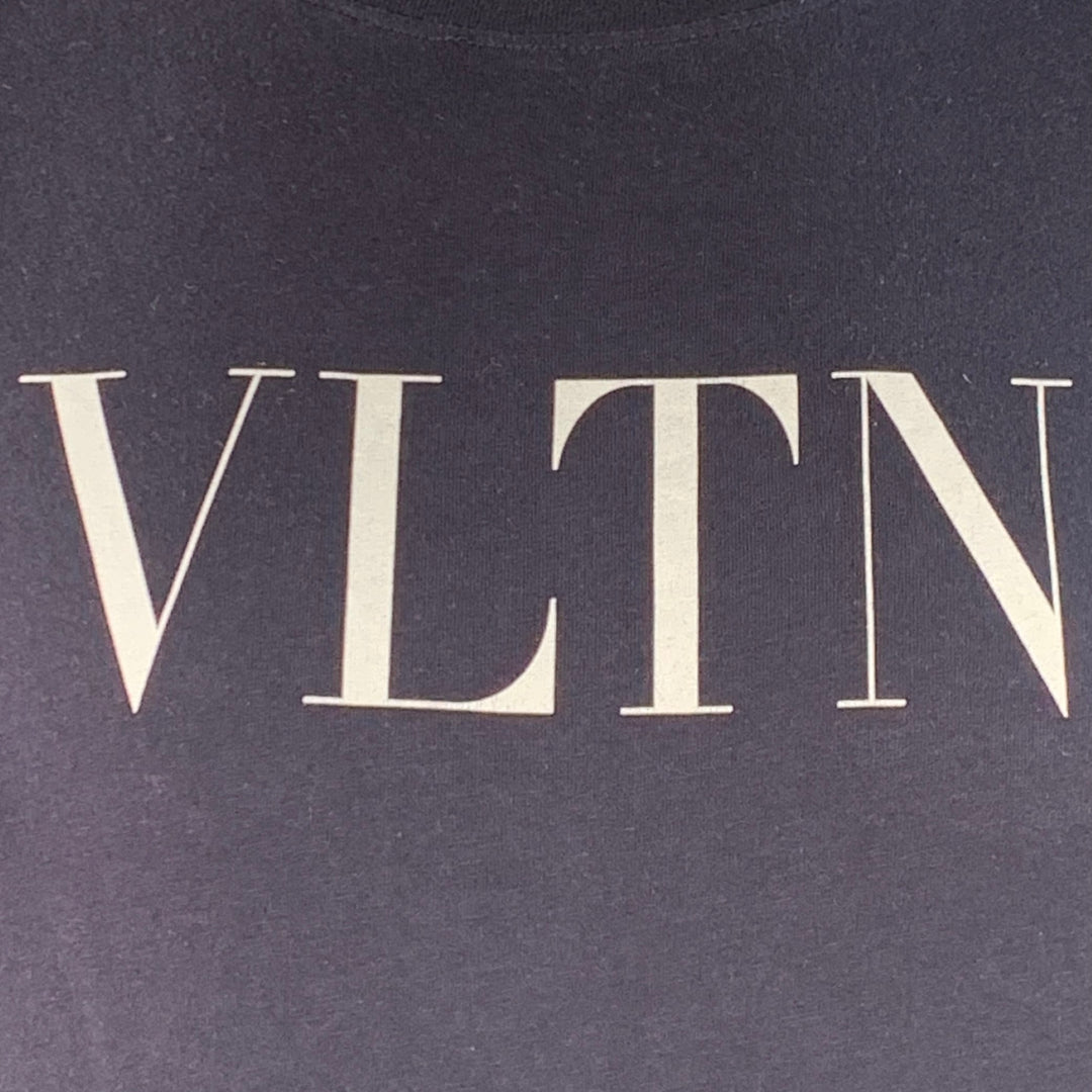 VALENTINO Size L Navy White Logo Cotton Short Sleeve Crew Neck T-shirt