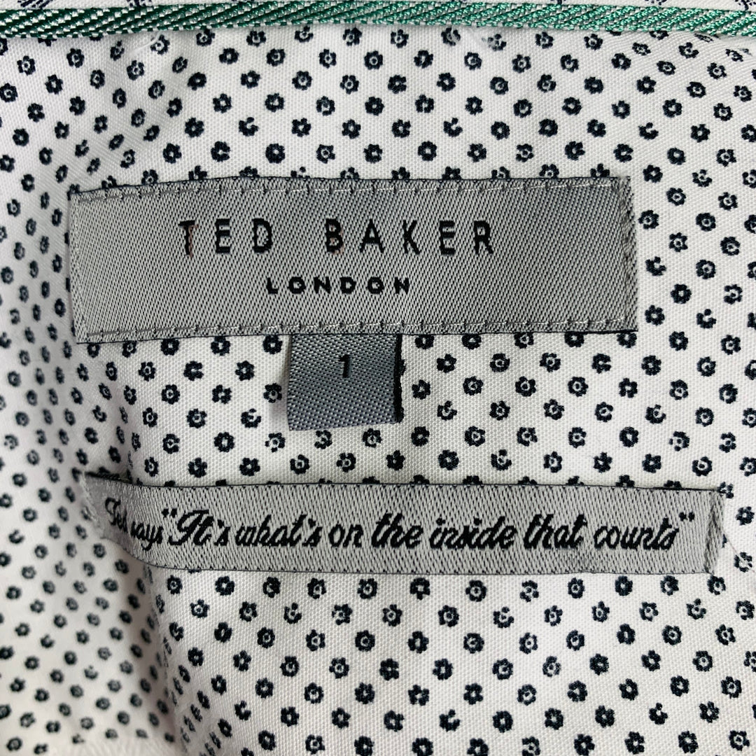 TED BAKER Size XS Jaames White Herringbone Cotton Linen One Pocket Roll Tab Long Sleeve Shirt