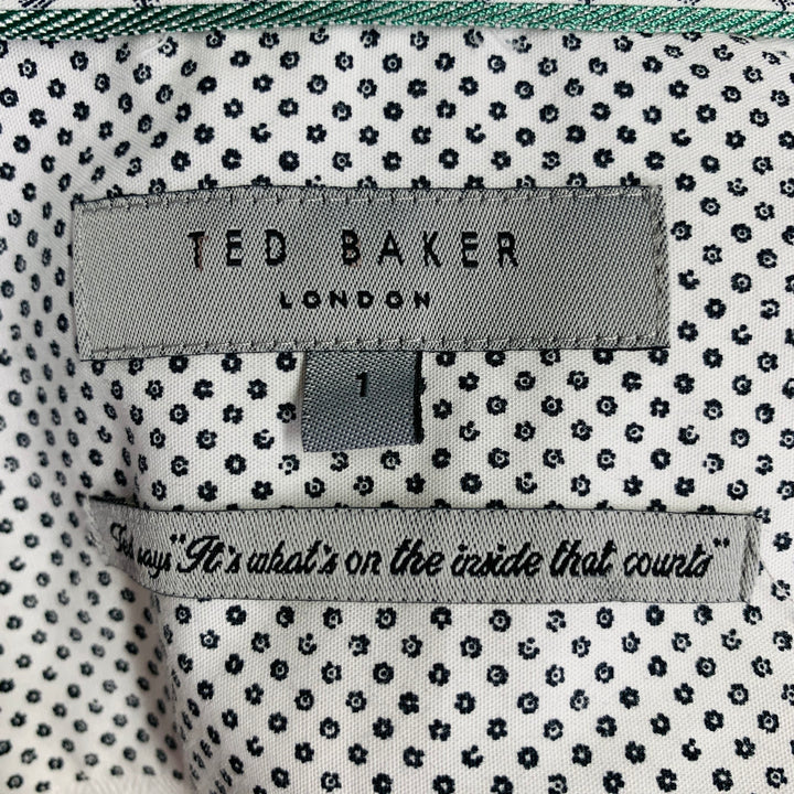 TED BAKER Size XS Jaames White Herringbone Cotton Linen One Pocket Roll Tab Long Sleeve Shirt