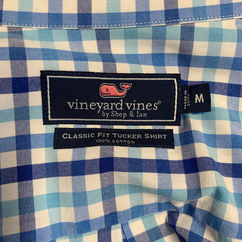 VINEYARD VINES Size M Blue White Checkered Cotton One pocket Long Sleeve Shirt