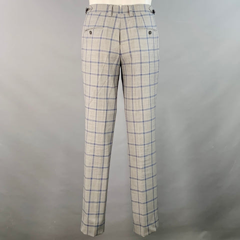 AUGUST MCGREGOR Size 38 Grey Blue Plaid Wool Notch Lapel Suit