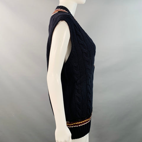 DRIES VAN NOTEN AW16 Runway Size M Black Burgundy Merino Wool Cashmere Vest