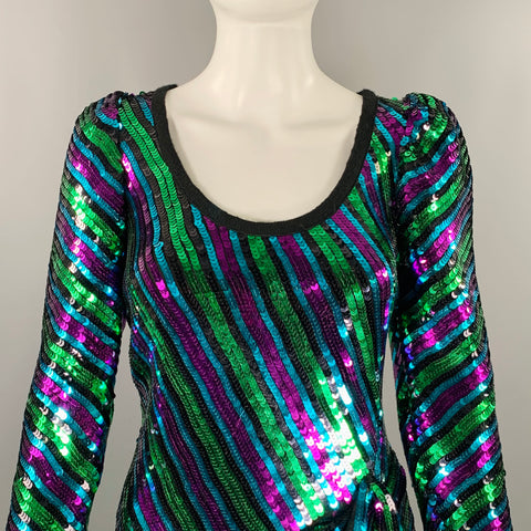 MARC JACOBS Pre-Fall 2019 Size 2 The Disco Black Multi Color Stripe Asymmetrical Cocktail Dress