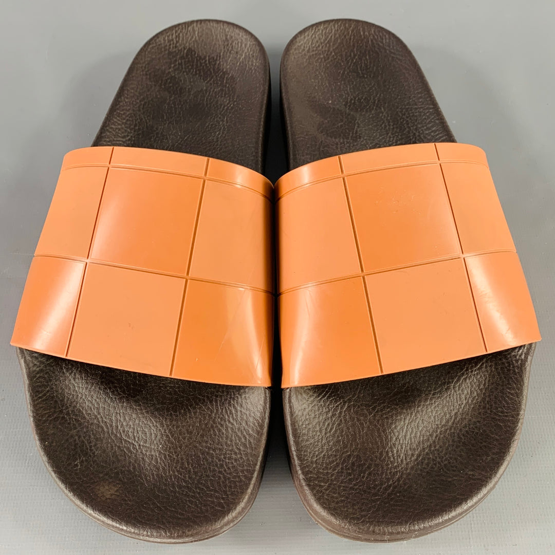 RAF SIMONS Size 10 Tan Black Checkered Rubber Slide Sandals