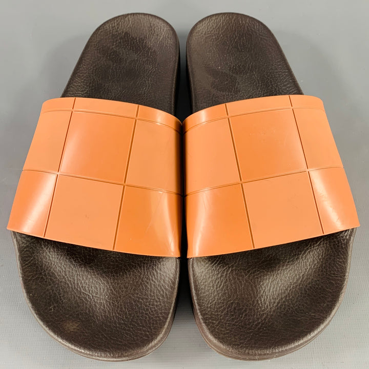 RAF SIMONS Size 10 Tan Black Checkered Rubber Slide Sandals