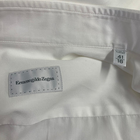 ERMENEGILDO ZEGNA Size M White Cotton Tuxedo Long Sleeve Shirt