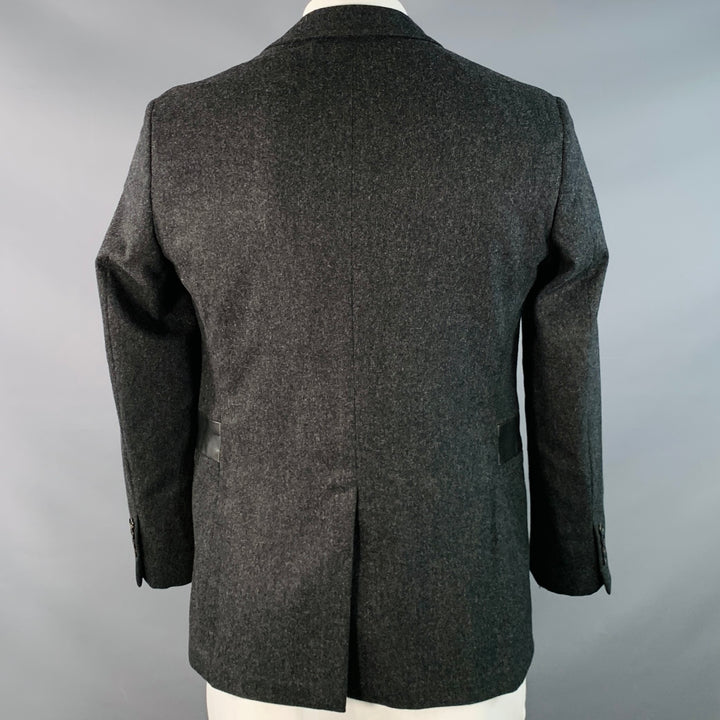 HERMES Size 42 Grey Heather Wool Lamb Leather Notch Lapel Sport Coat