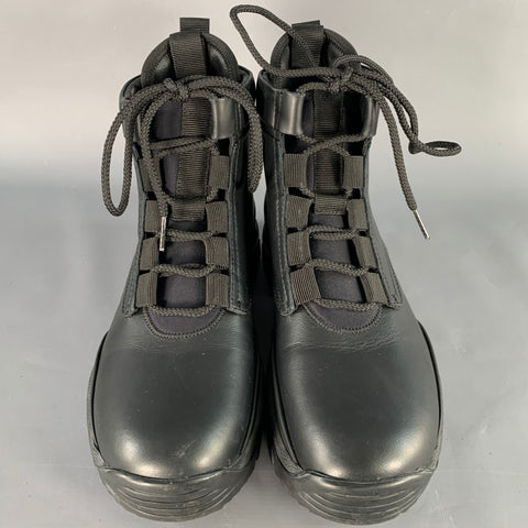 JOHN ELLIOTT Size 7 Black Faux Leather Lace-Up Tread Sole Ankle Boots