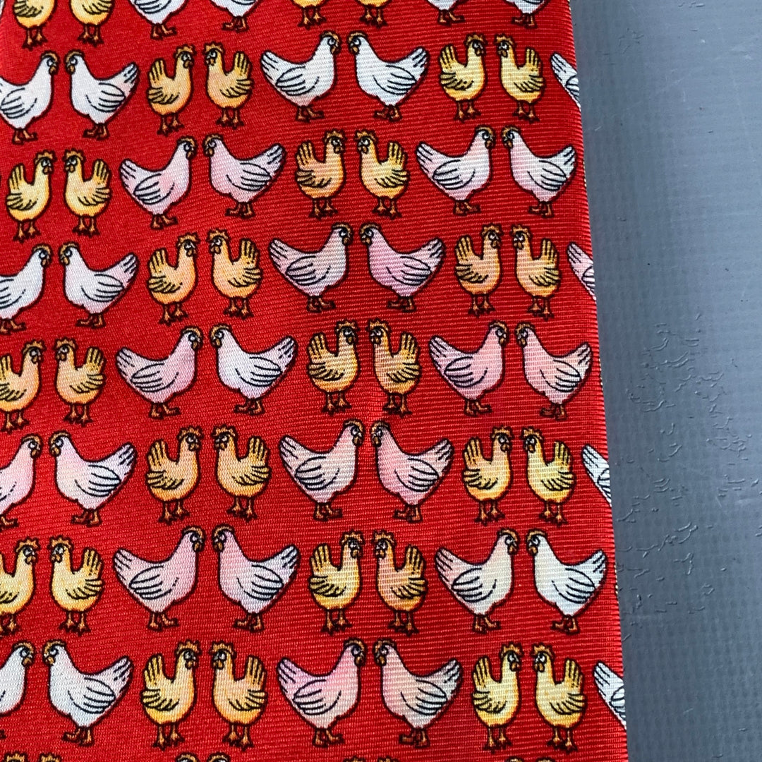 HARRODS Red Multi Color Birds Silk Tie