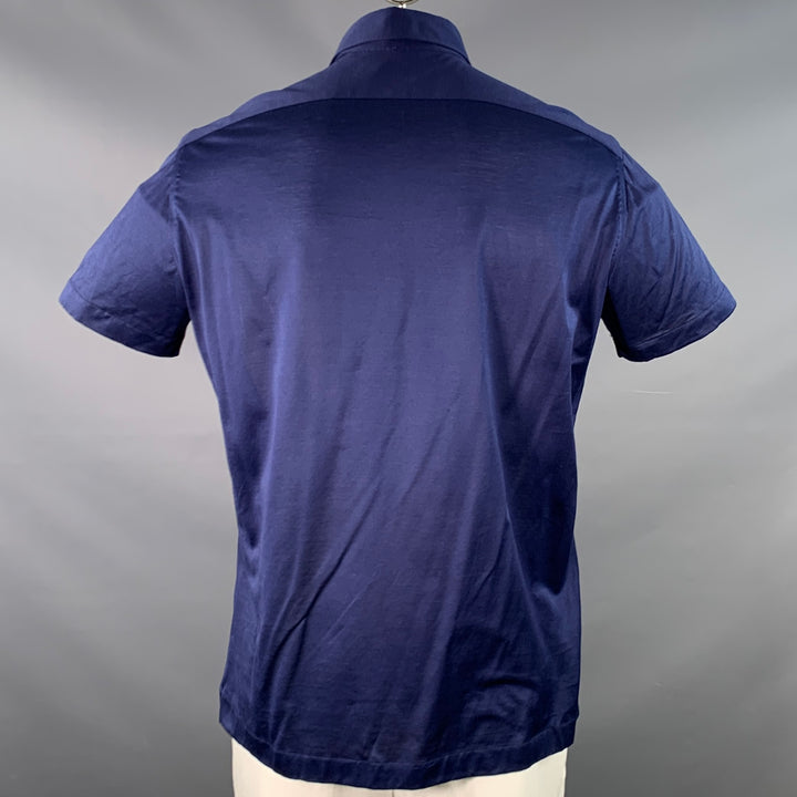 KITON Size XL Blue Cotton Half Placket Polo