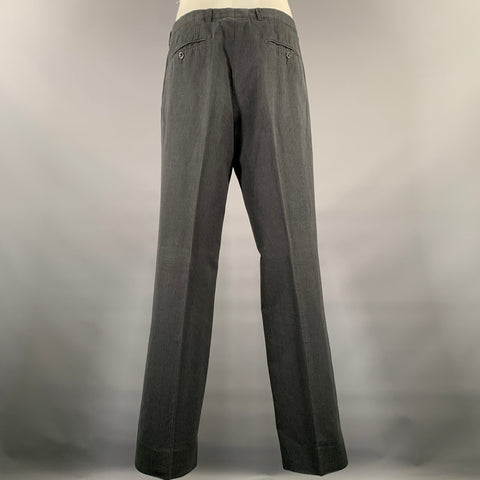 DRIES VAN NOTEN Size 40 Black Grey Pinstripe Linen Blend Suit
