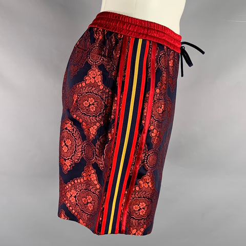 GUCCI Size 30  S Red Navy Brocade Shorts