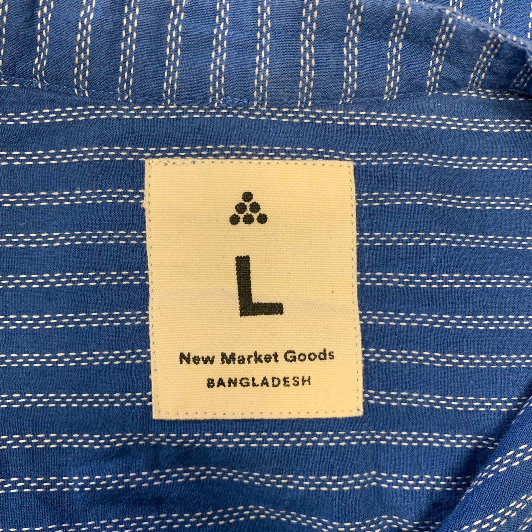 NEW MARKET GOODS Size L Blue White Stripe Cotton Short Sleeve Shirt