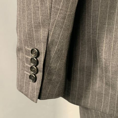CELINE Size 44 Regular Grey Charcoal Stripe Wool Polyester Suit