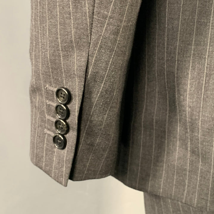 CELINE Size 44 Regular Grey Charcoal Stripe Wool Polyester Suit