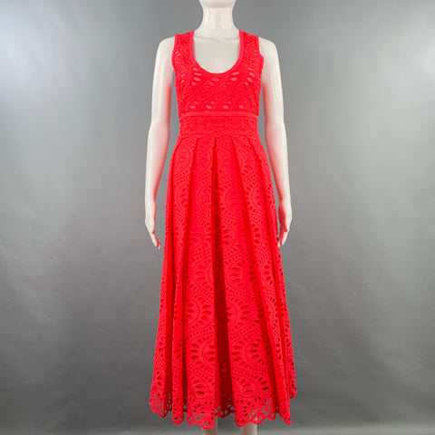 GIAMBATTISTA VALLI Size 4 Fuchsia Pink Cotton Eyelet Pleated Long Dress