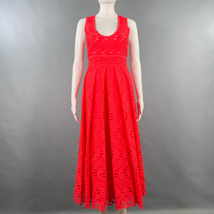 GIAMBATTISTA VALLI Size 4 Fuchsia Pink Cotton Eyelet Pleated Long Dress