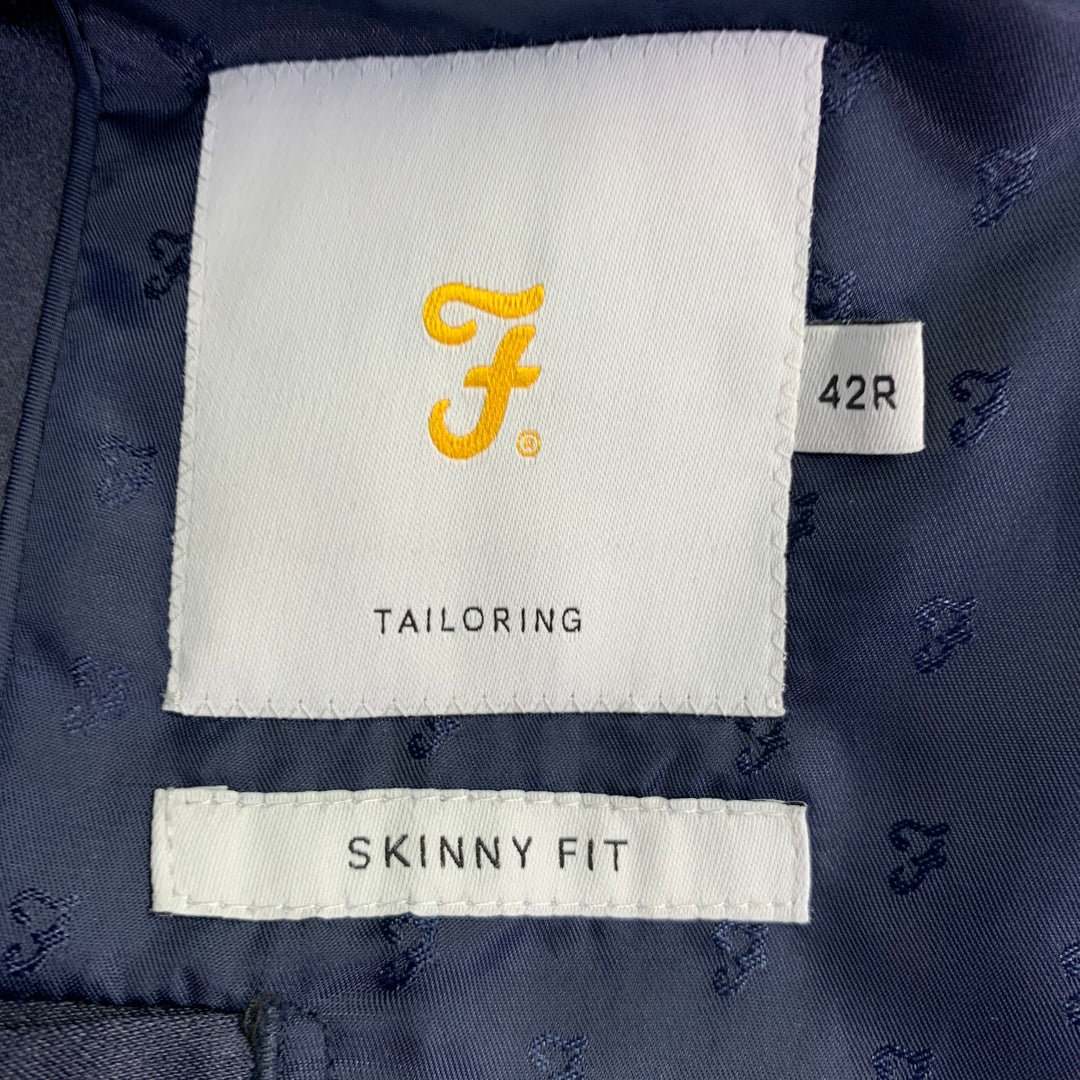 FARAH Size 42 Regular Navy Blue Plaid Polyester Blend Slim Fit Sport Coat