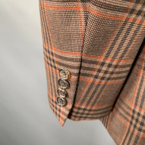 BRIONI Size 44 Brown Orange Plaid Wool Single Breasted Sport Coat