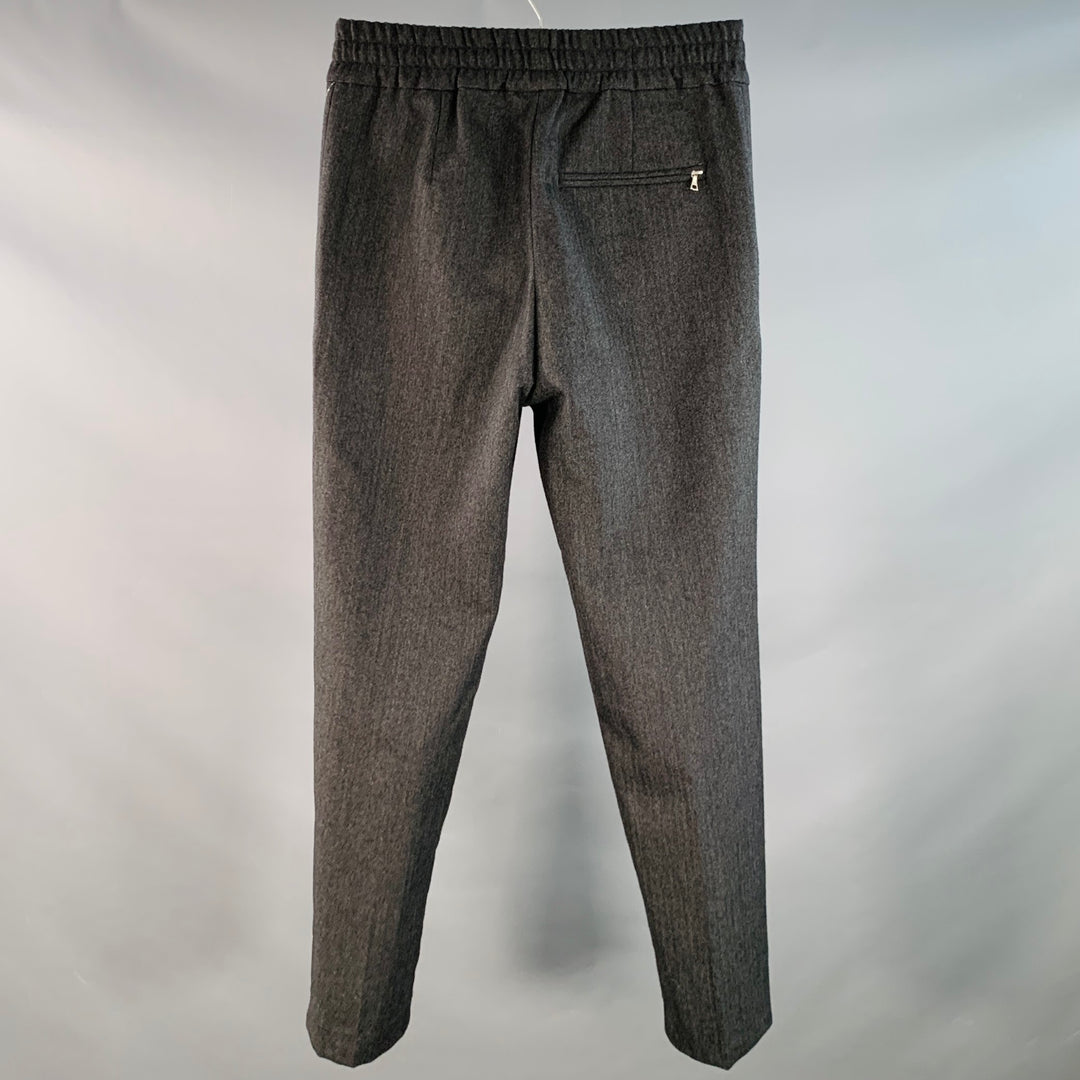DRIES VAN NOTEN Size 28 Grey Silver Gold Herringbone Rhinestones Beaded Wool Dress Pants