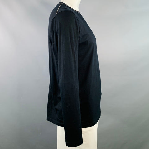 JIL SANDER Size XL Black White Jersey Contrast Trim Crew Neck Pullover