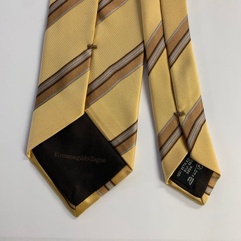 ERMENEGILDO ZEGNA One Size Gold Khaki Diagonal Stripe Silk Tie