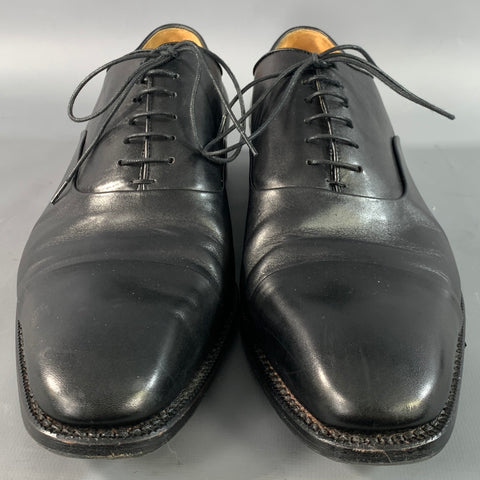 BARNEYS Size 9 Black Pebble Grain Leather Oxford Lace Up Shoes