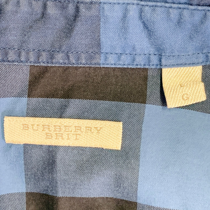 BURBERRY BRIT Size L Blue Navy Plaid Cotton One Pocket Long Sleeve Shirt