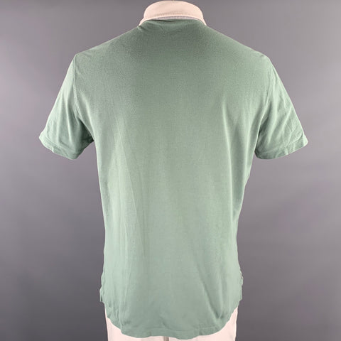 BRUNELLO CUCINELLI Size L Green White Color Block Cotton Polo